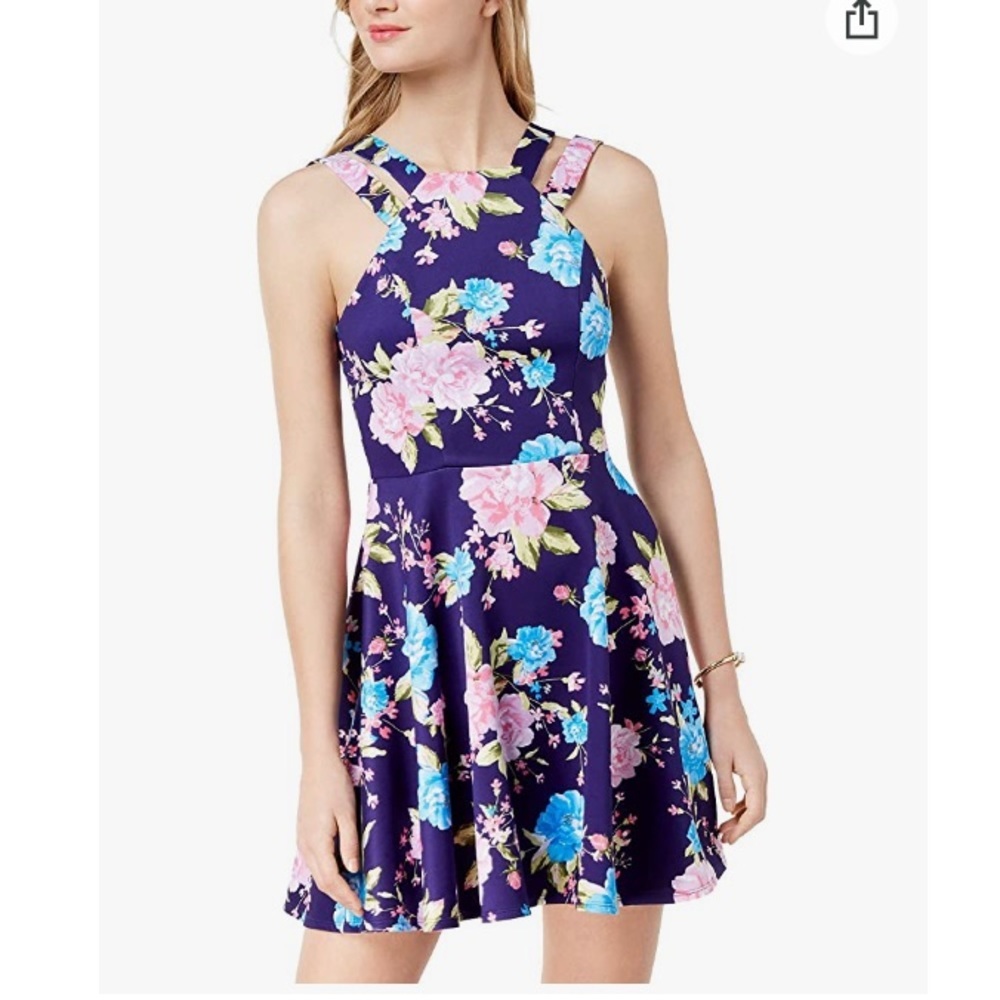 B Darlin Floral Double Strap Fit & Flare Dress Size 7/8